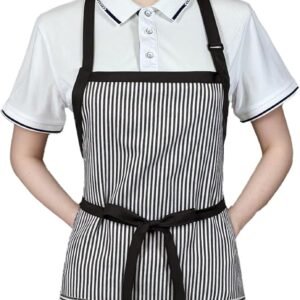 Kitchen Apron with 3 Pocket, Adjustable Server Apron, Waitress Apron with Pockets Stripes