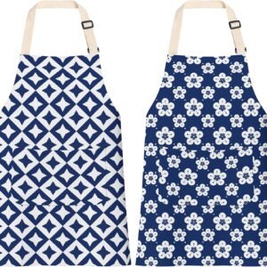Kitchen Aprons, Adjustable Bib Apron Waterdrop Resistant with 2 Pockets Cooking Kitchen Aprons for Women Men Chef