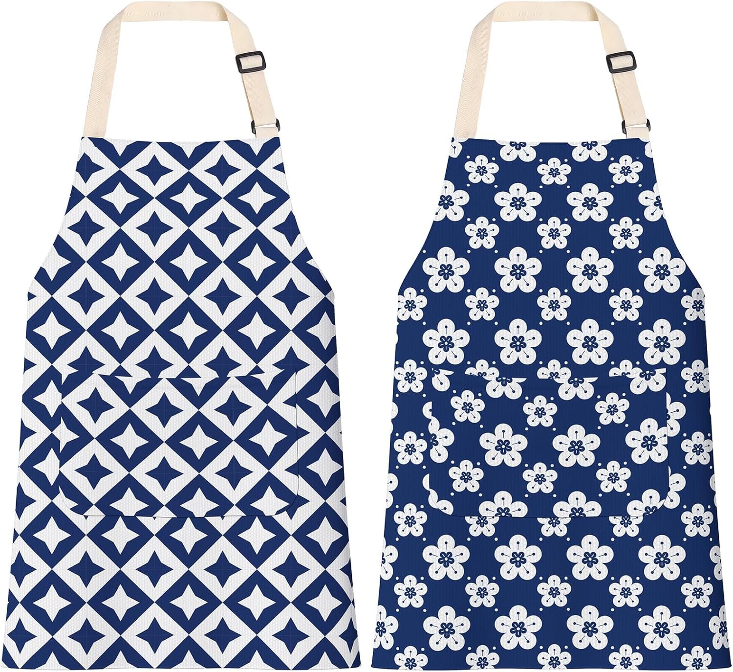 Kitchen Aprons, Adjustable Bib Apron Waterdrop Resistant with 2 Pockets Cooking Kitchen Aprons for Women Men Chef