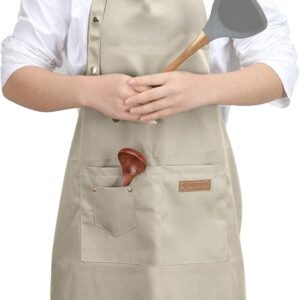 Kitchen Cooking Apron for Women Men with Big Pockets Canvas Waterproof Aprons for Server Pottery Artist Chef Apron