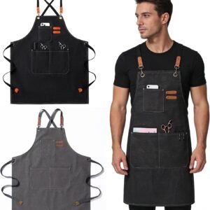 Kitchen apron 16oz canvas with cross-back, waterproof and oil-proof, heavy-duty gardening apron with multiple pockets