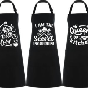 Lemecima Set of 3 Women Kitchen Aprons with Funny Quotes Pocket Apron with Adjustable Waist Tie Cute Aprons for Cooking