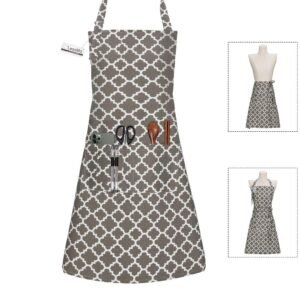 LessMo Kitchen Cooking Aprons with 3 Pockets for Men Women - Cotton Adjustable Professional Grade Chef Apron for Kitchen, BBQ & Grill (Light Gray)