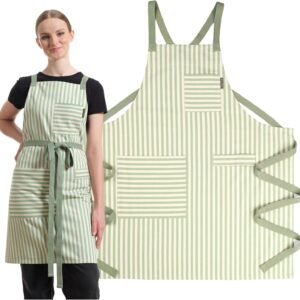 MEEMA Cooking Aprons for Women with Pockets | Comfortable One Size Fits All | Upcycled Adjustable Cross Back Aprons for Men