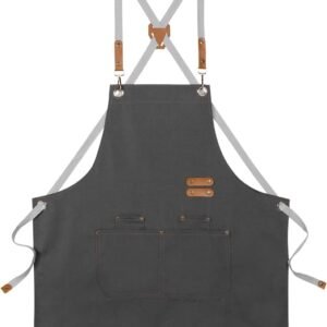Men's and Women's Chef Apron with 3 Pockets, Cross-Back Design, Durable Cooking Canvas Apron