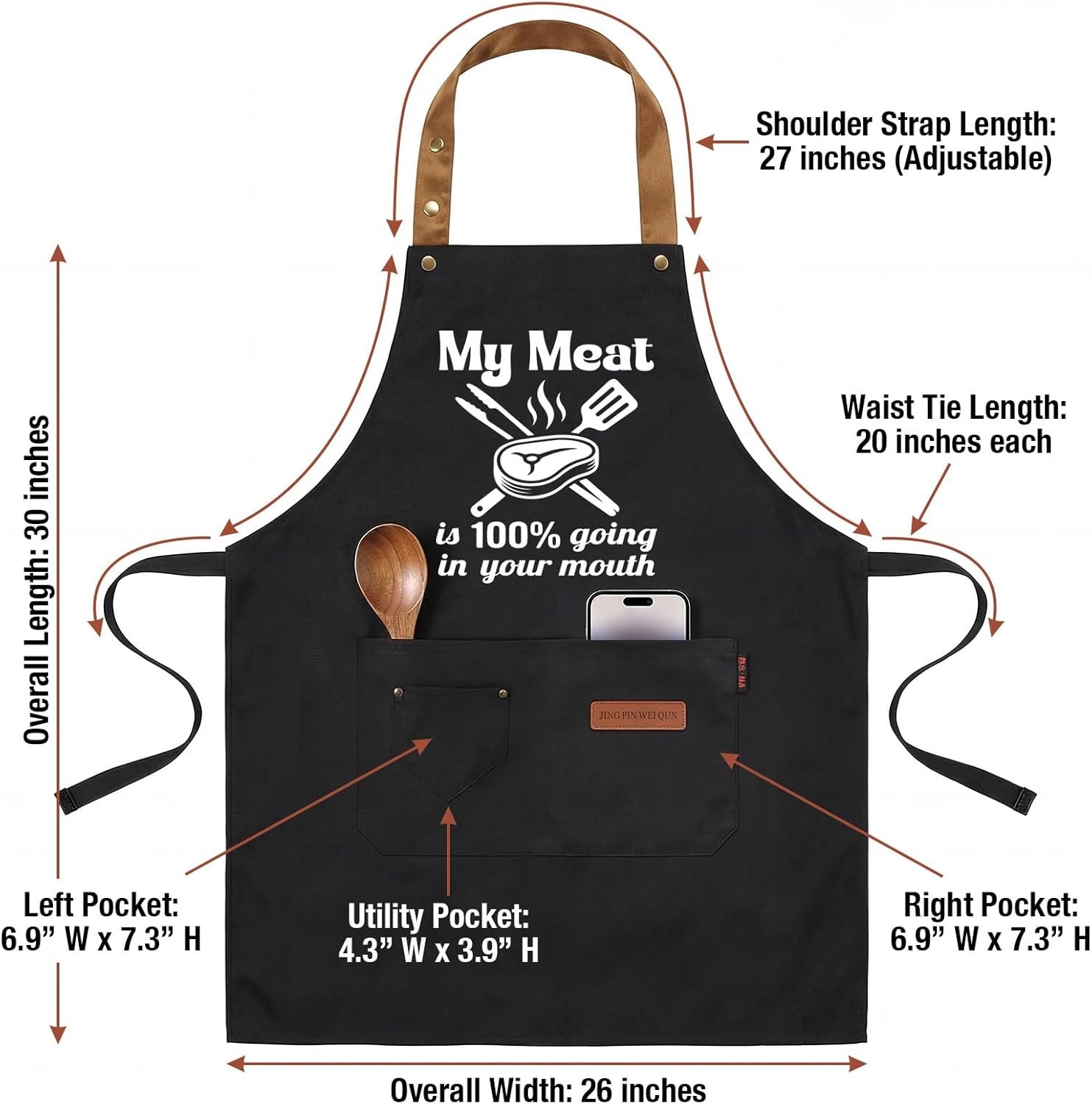My Meat is 100% Going in Your Mouth Sign Apron with Pockets, Funny Cooking Baking Barbecue Apron Adjustable, Oilproof Ideal Kitchen Supplies, Gifts for Boyfriend Husband Wife - Image 2