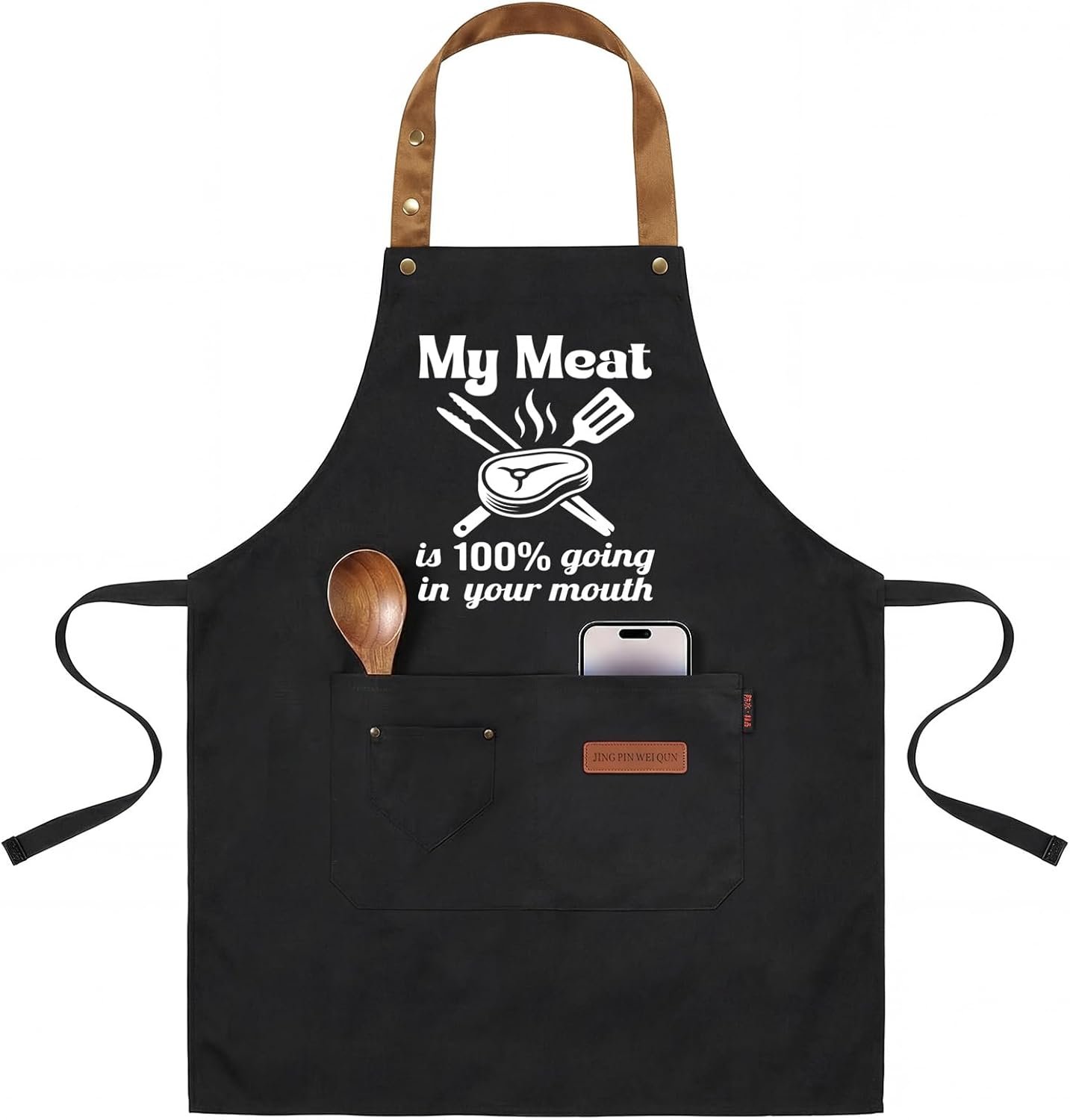 My Meat is 100% Going in Your Mouth Sign Apron with Pockets, Funny Cooking Baking Barbecue Apron Adjustable, Oilproof Ideal Kitchen Supplies, Gifts for Boyfriend Husband Wife