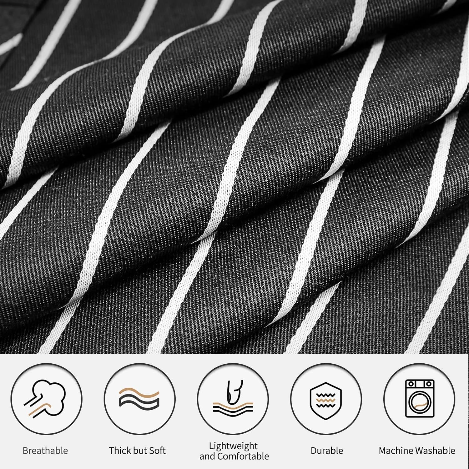 NLUS 2 Pack Cooking Aprons for Women with Pockets Adjustable Kitchen Bib Aprons for Women Men Chef, Black/White Stripe (Black/White Stripes) - Image 2
