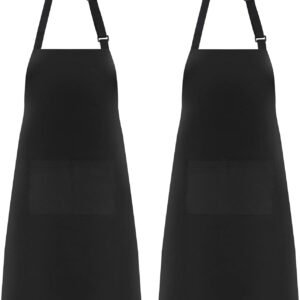 NLUS 2 Pack Kitchen Cooking Aprons, Adjustable Bib Soft Chef Apron with 2 Pockets for Men Women (Black,2)