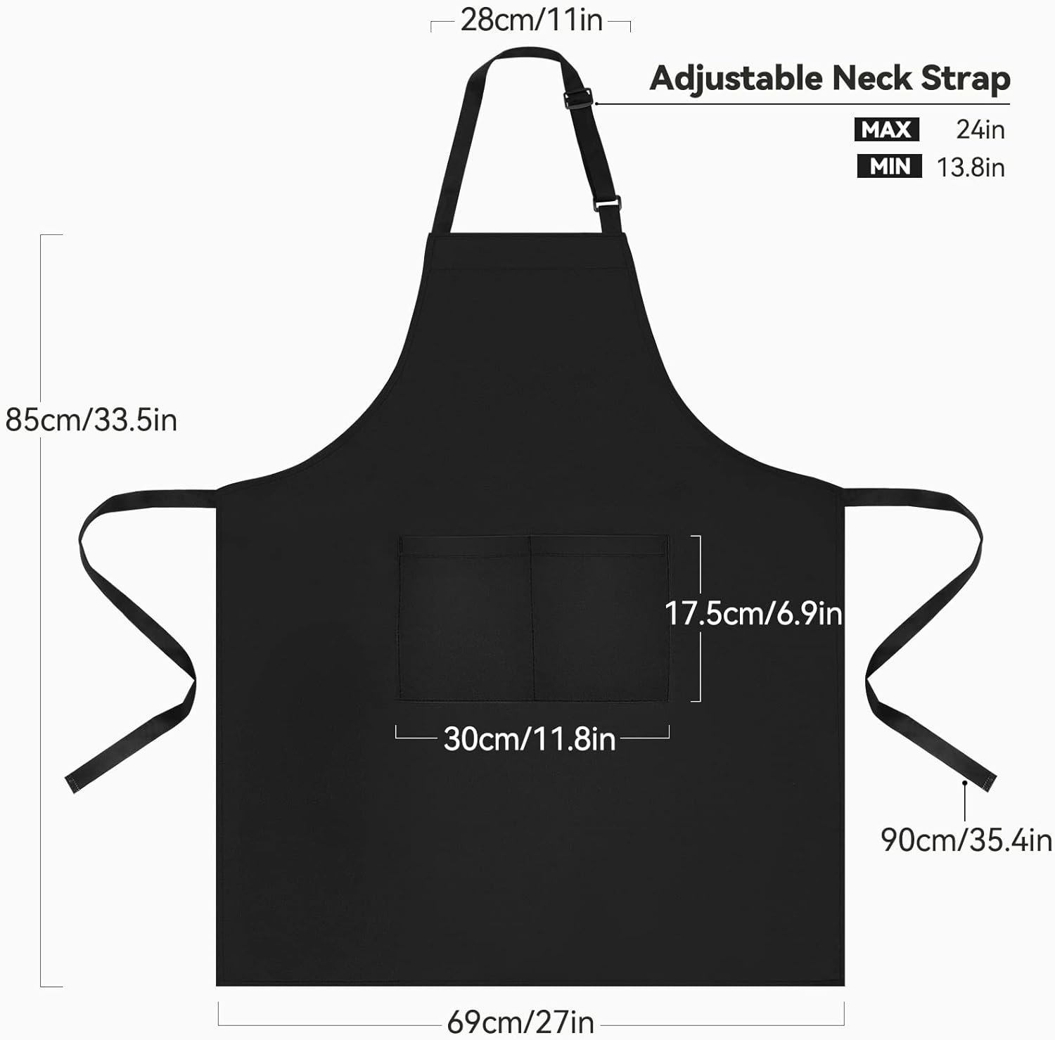 NLUS 2 Pack Kitchen Cooking Aprons, Adjustable Bib Soft Chef Apron with 2 Pockets for Men Women (Black,2) - Image 2