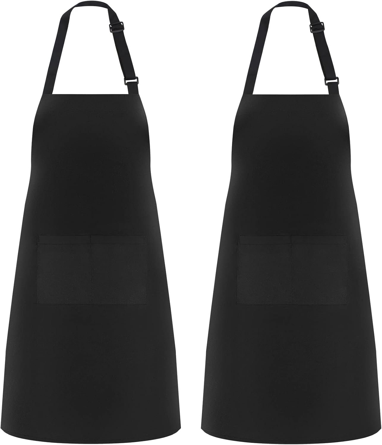 NLUS 2 Pack Kitchen Cooking Aprons, Adjustable Bib Soft Chef Apron with 2 Pockets for Men Women (Black,2)