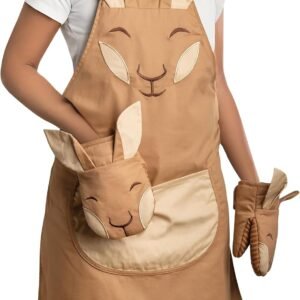 OTOTO Aproo Kitchen Set – Oven Mitts and Chef Apron with Pockets, Cute Cooking Accessories, Funny Kitchen Gift, Kangaroo (Brown Aproo Set)