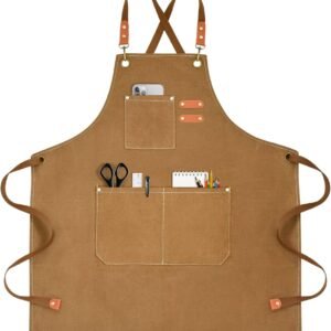 OUNLEN Chef Apron for Men Women Canvas Aprons with 3 Pockets Cross Back Resistant Work Apron for Cooking