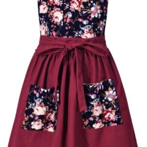 Pinknoke Vintage Pinafore Apron Dress for Women with Pockets Cute Floral Chef Aprons for Kitchen Cooking Baking Gardening