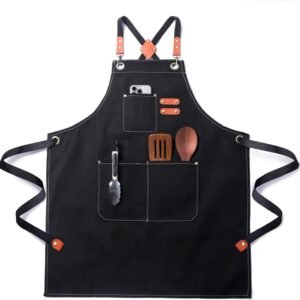 Plus Size Kitchen Apron for Men Women, Cross Back Cotton Canvas Chef Apron