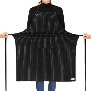 ROTANET Stripe Stretch Apron for Men Women Chef Big and Tall Large Striped Aprons with Pockets for Kitchen Cooking Waterproof