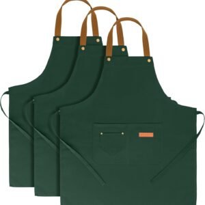 SAMTKA 3 Pack Chef Apron, Waterproof Apron, Adjustable Apron with 2 Pockets for Men Women, Apron for Cooking Baking Restaurant(Green)