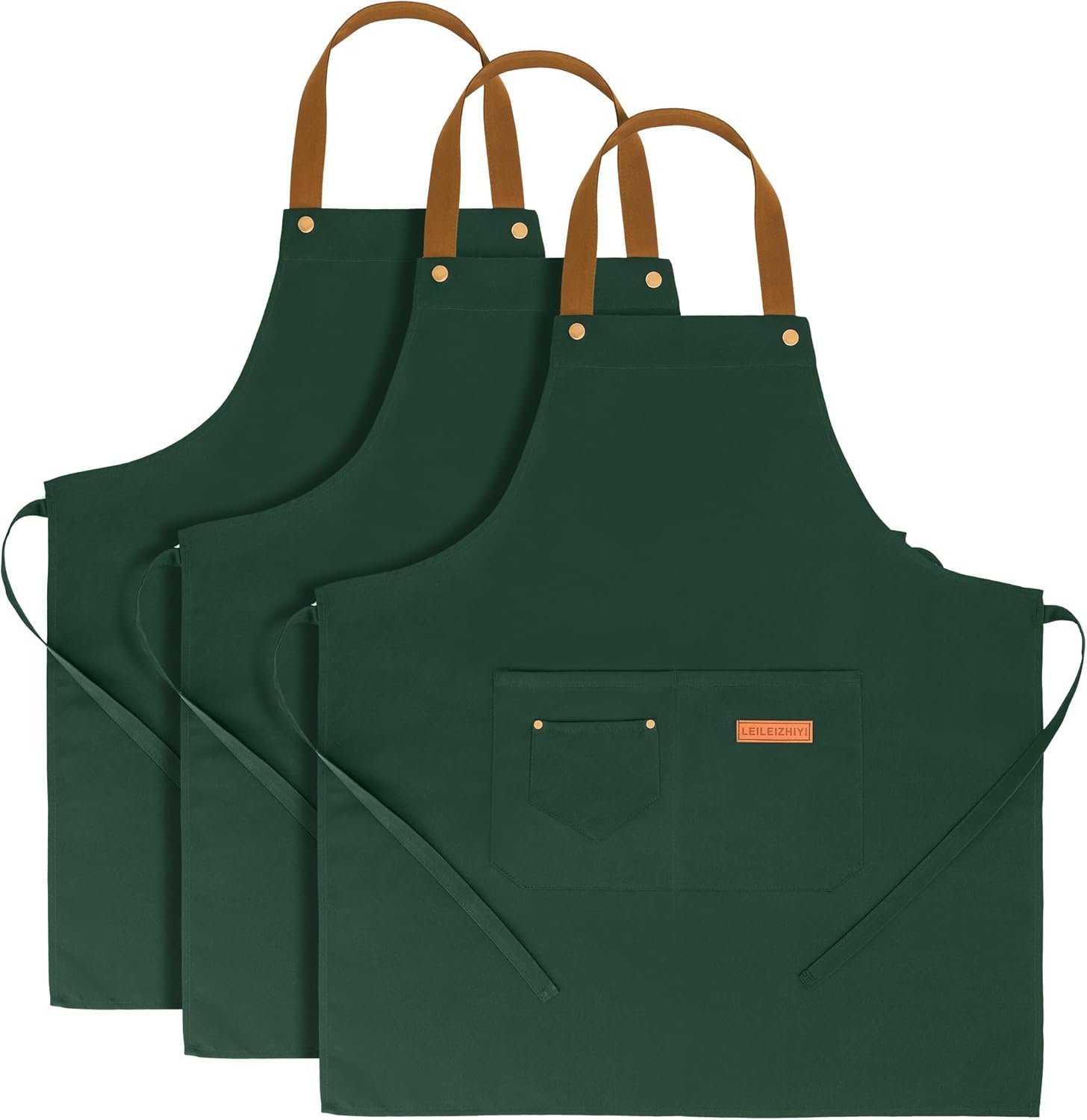SAMTKA 3 Pack Chef Apron, Waterproof Apron, Adjustable Apron with 2 Pockets for Men Women, Apron for Cooking Baking Restaurant(Green)