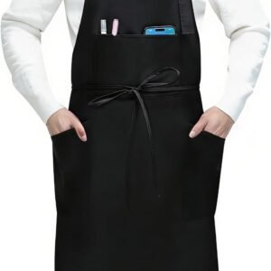 SHEOMERN 3 Pcs Dual Waterproof Oilproof Kitchen Chef Aprons with 4 Pockets for Men Women, Adjustable Soft Anti-Tear Cooking Bib Apron for Baking Grilling BBQ Painting Cleaning (Black)