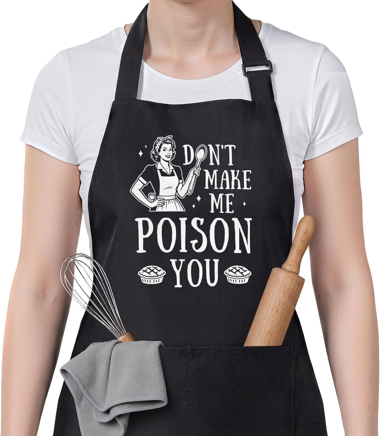 SteadStyle Funny Cooking Aprons for Women with 2 Large Pockets, Retro Sarcastic Aprons for Women with Adjustable Straps, Perfect Mothers Day, Birthday Gift for Mom Wife Sister Friend Bakers Chefs