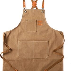 Tosewever Canvas Cross Back Chef Cotton Aprons for Men Women with Large Pockets