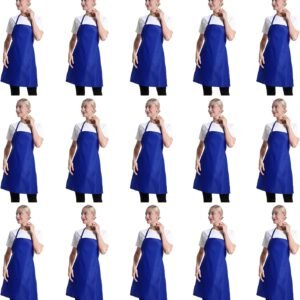 Total 15 PCS Dark Blue Bib Aprons Bulk for Women Men with 2 Front Pockets(Dark Blue-15pcs)