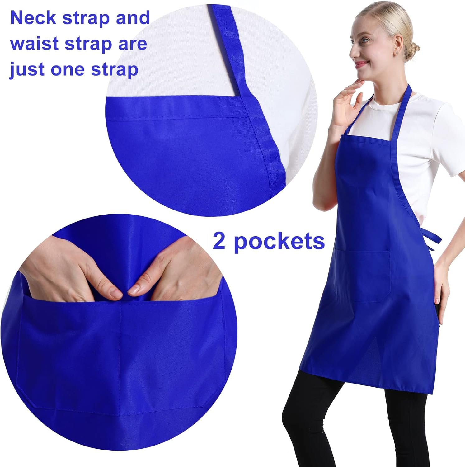 Total 15 PCS Dark Blue Bib Aprons Bulk for Women Men with 2 Front Pockets(Dark Blue-15pcs) - Image 2