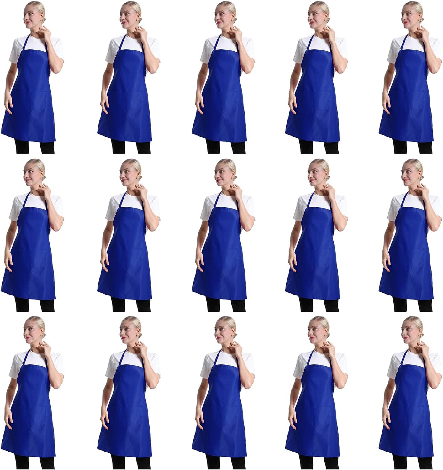 Total 15 PCS Dark Blue Bib Aprons Bulk for Women Men with 2 Front Pockets(Dark Blue-15pcs)