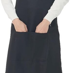 URED Adjustable Bib Aprons For Women With Pockets Black Chef Apron Thicken Long Aprons Cooking Apron For Men Gift