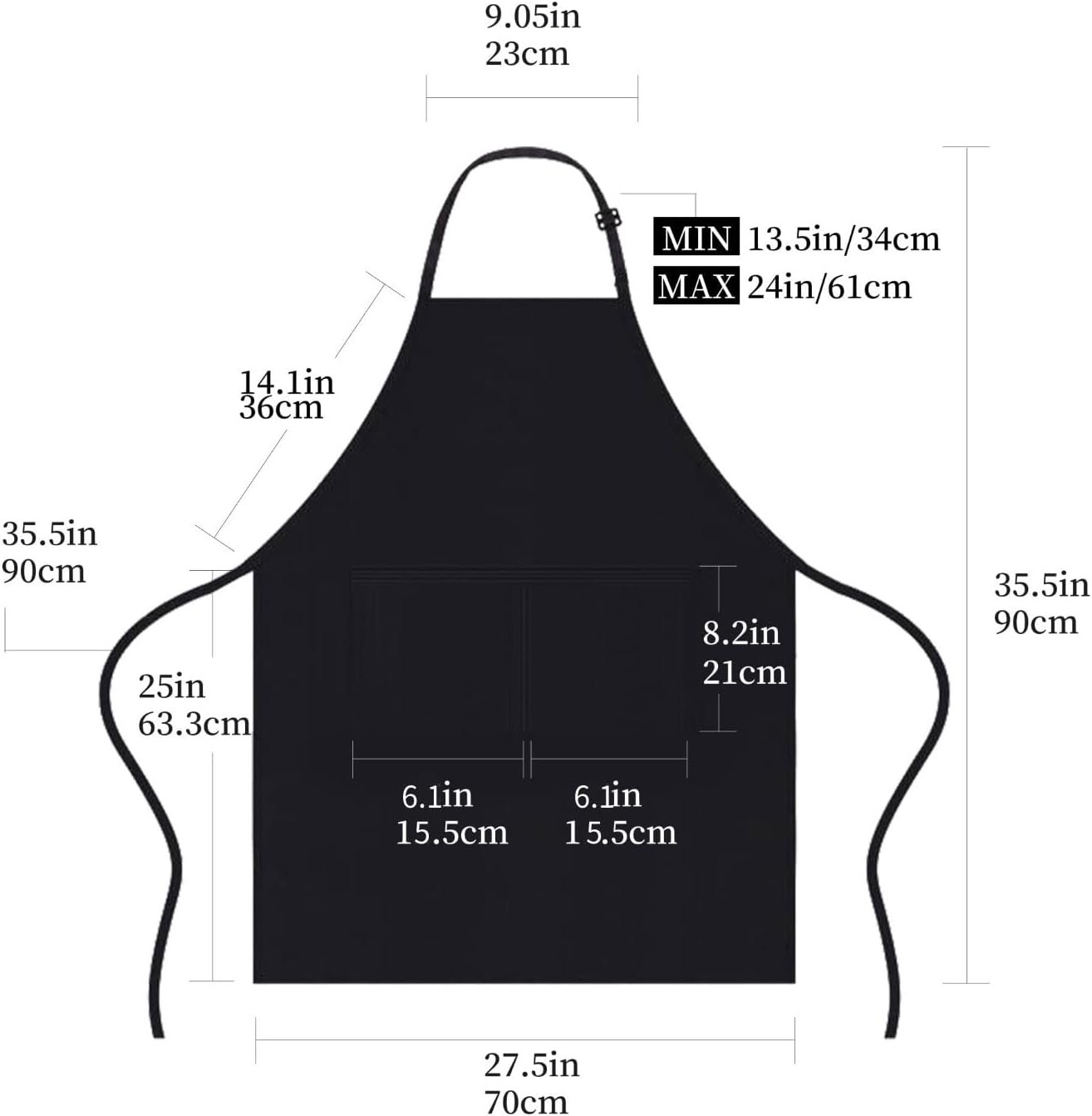 URED Adjustable Bib Aprons For Women With Pockets Black Chef Apron Thicken Long Aprons Cooking Apron For Men Gift - Image 2