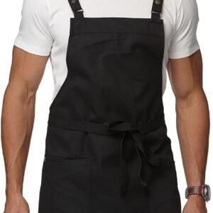 Unisex Kitchen Apron, Cross Strap Apron with 2 Pockets, Durable Waterproof Professional Apron