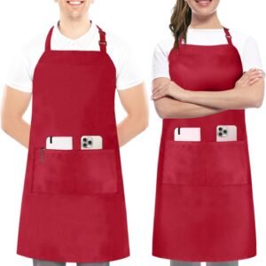 Utopia Kitchen 2 Pack Bib Apron, Adjustable with 2 Pockets, Water and Oil Resistant, Cooking Kitchen Chef Apron for Women Men