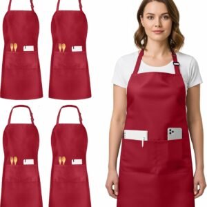 Utopia Kitchen 4 Pack Bib Apron Adjustable with 2 Pockets, Water and Oil Resistant, Cooking Kitchen Chef Apron for Women Men