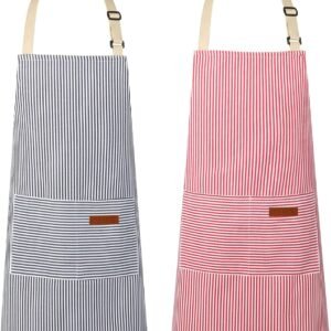 VALOME 2 Pack Kitchen Aprons, Apron for Cooking with 2 Pockets, Unisex Adjustable Neck Strap Chef Aprons for Men Women