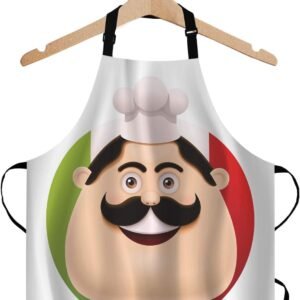 WONDERTIFY Italian Chef Apron,The Cute Cartoon Chef Wears a White Hat and a Red Tie Bib Apron with Adjustable Neck for Men Women,Suitable for Kitchen Cooking Waitress Chef Grill Bistro Baking Apron