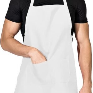 White Chef hat and Apron for Adults Men Women, Cooking Grilling BBQ Kitchen Chef Apron and Butcher Hat Set (1, White)