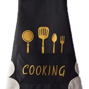 Women Kitchen Apron with Hand Wipe Pockets，Big Pocket,Hand-wiping, Waterproof for Cooking Baking-Black