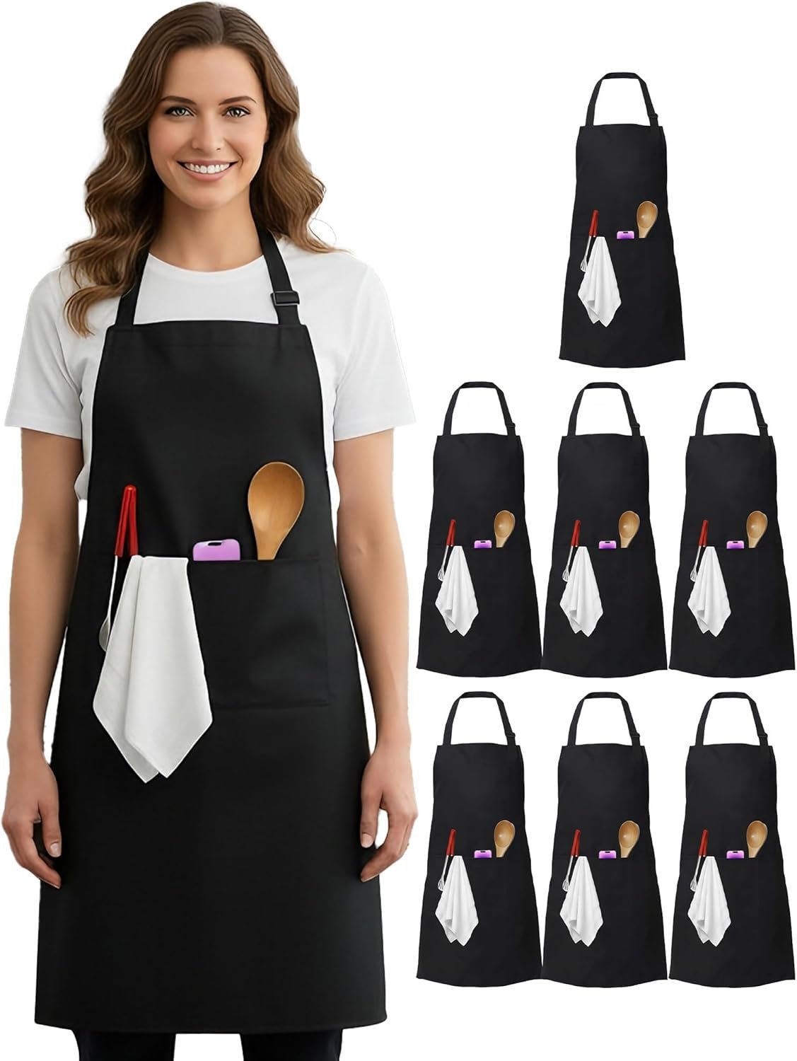 Xeoxarel Chef Apron for Men and Women, 31" x 27" Large with 36" Waist Ties, 2 Pockets, Kitchen Cooking Aprons