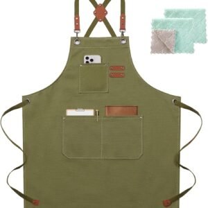 ZOMAO Chef Apron for Women Men with Large Pockets, Cotton Canvas Cross Back Waterproof Work Aprons for Kitchen Cooking Bib