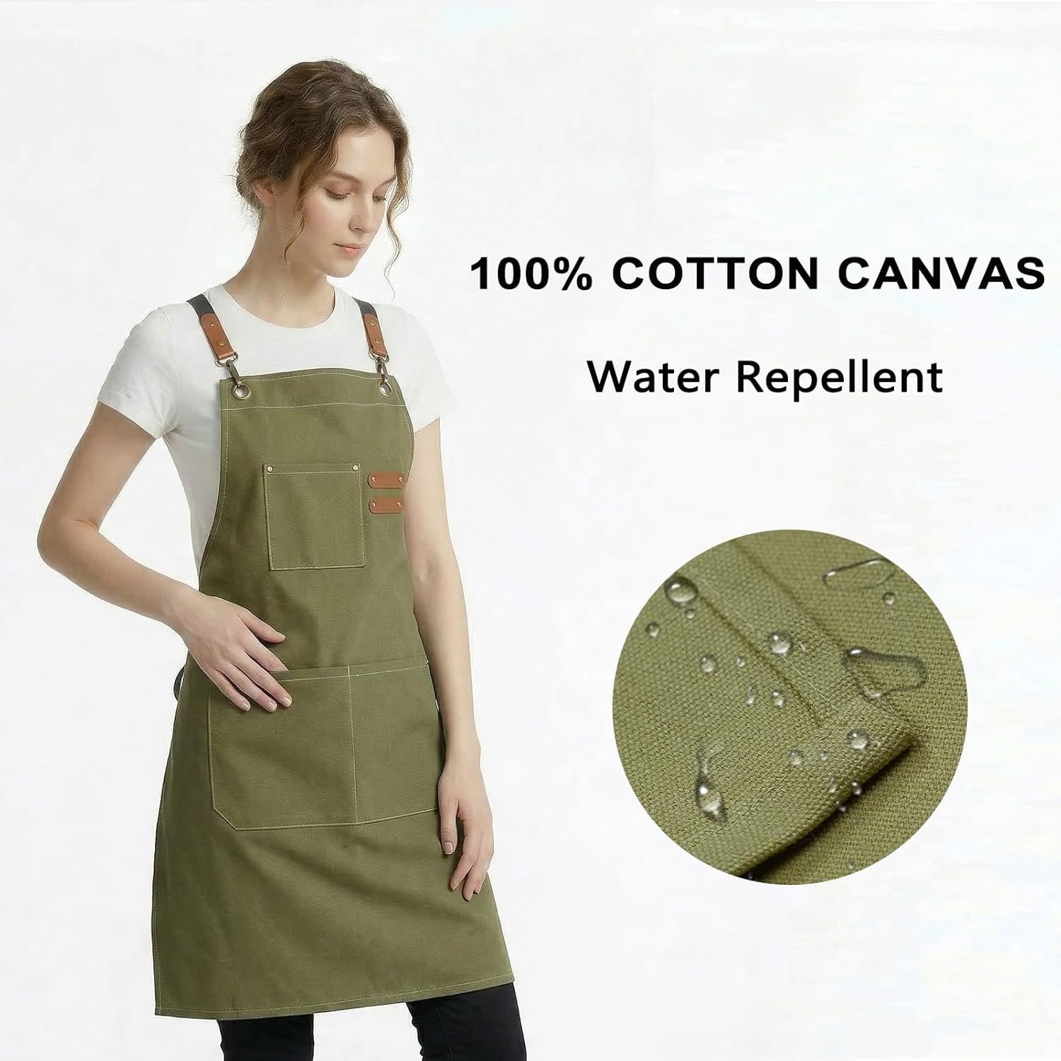 ZOMAO Chef Apron for Women Men with Large Pockets, Cotton Canvas Cross Back Waterproof Work Aprons for Kitchen Cooking Bib - Image 2