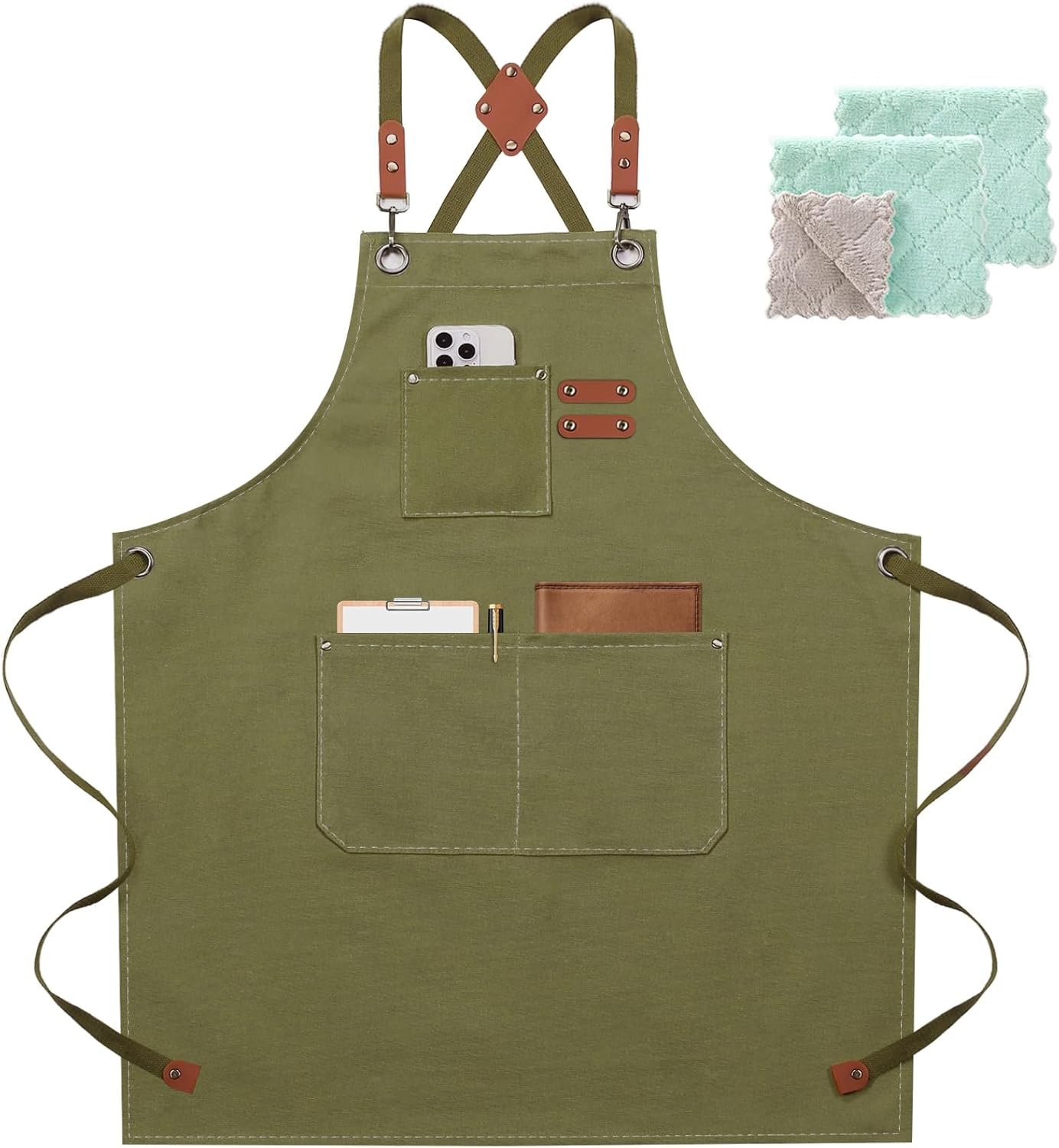 ZOMAO Chef Apron for Women Men with Large Pockets, Cotton Canvas Cross Back Waterproof Work Aprons for Kitchen Cooking Bib