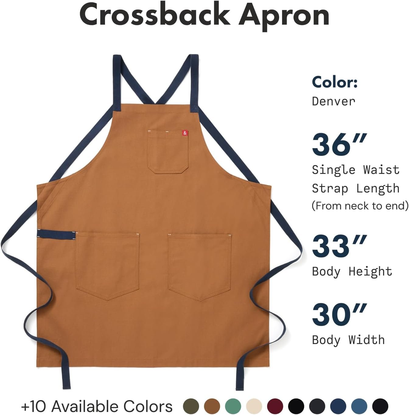 hedley & bennett Crossback Chef Apron – Professional Kitchen Apron for Men & Women – 100% Cotton Canvas, 8oz Fabric – Denver Brown - Image 2