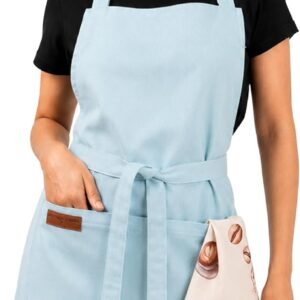 100% Cotton Kitchen Apron with 2 Pockets – Adjustable Chef Apron for Cooking Baking BBQ – Unisex Apron