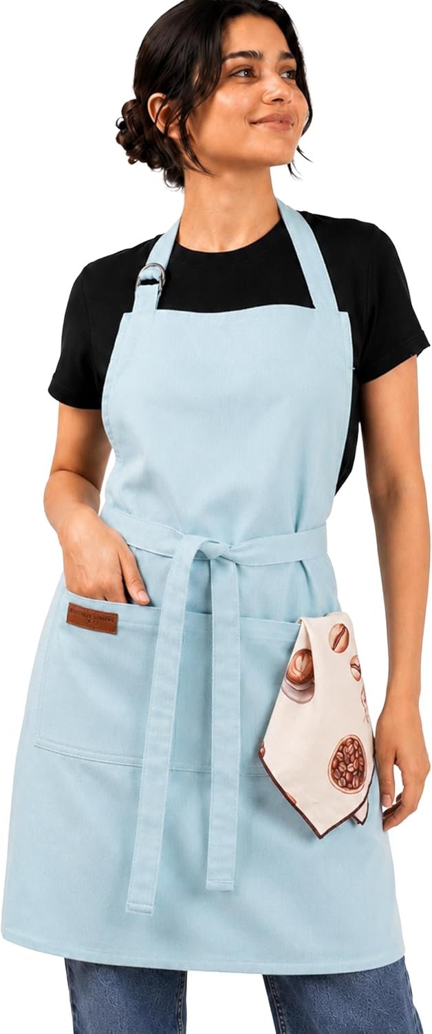 100% Cotton Kitchen Apron with 2 Pockets – Adjustable Chef Apron for Cooking Baking BBQ – Unisex Apron