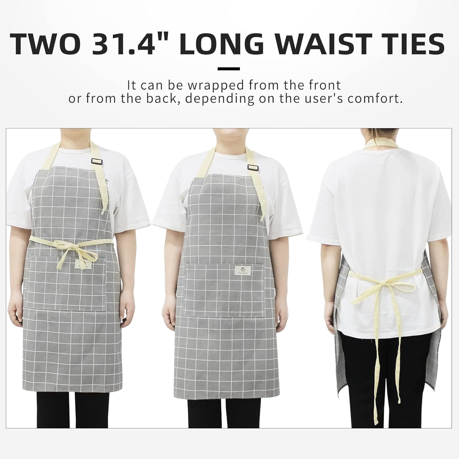 NLUS 2 Pack Kitchen Cooking Aprons, Adjustable Bib Waterproof Chef Apron with 2 Pockets for Men Women(Green Plaid/Grey Plaid) - Image 5