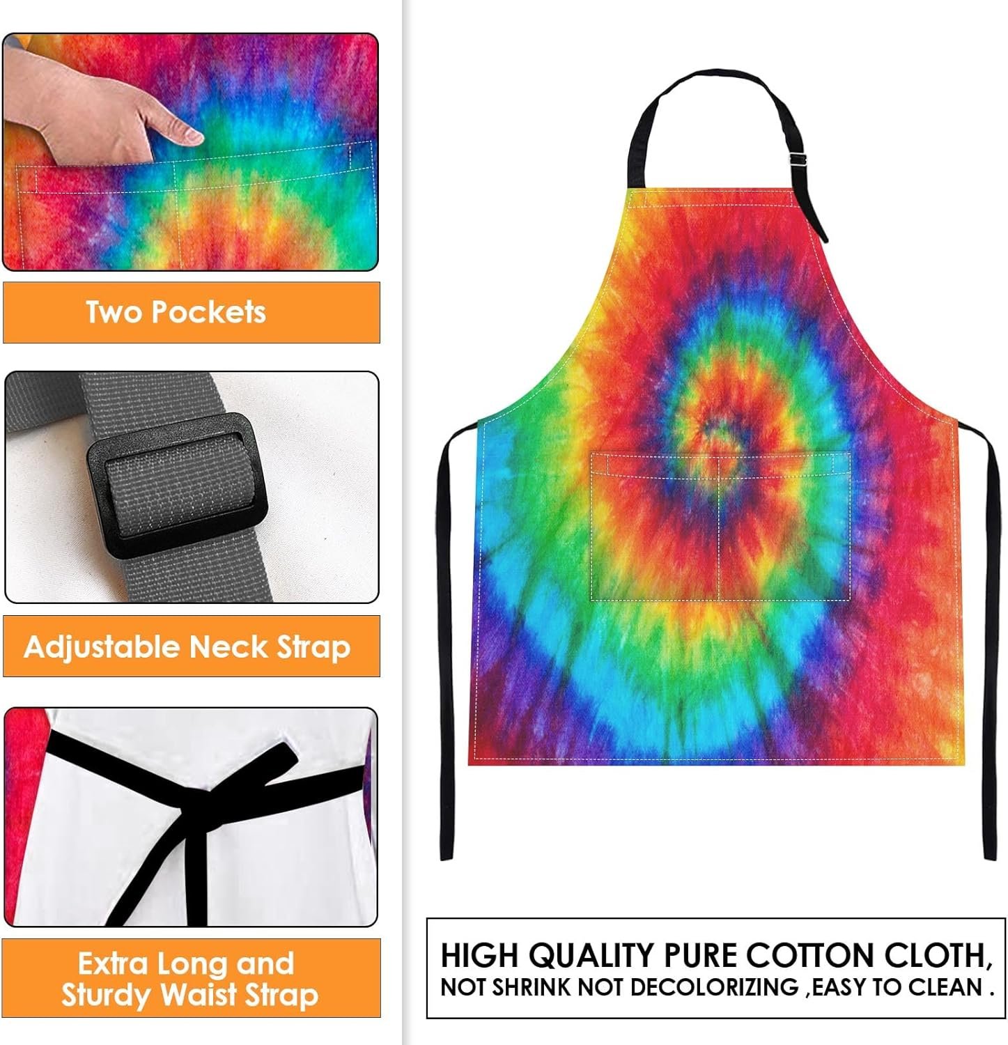 Britimes Apron Home Kitchen Cooking Baking Gardening for Women Men with Pockets Tie dye 32x28 inch - Image 3