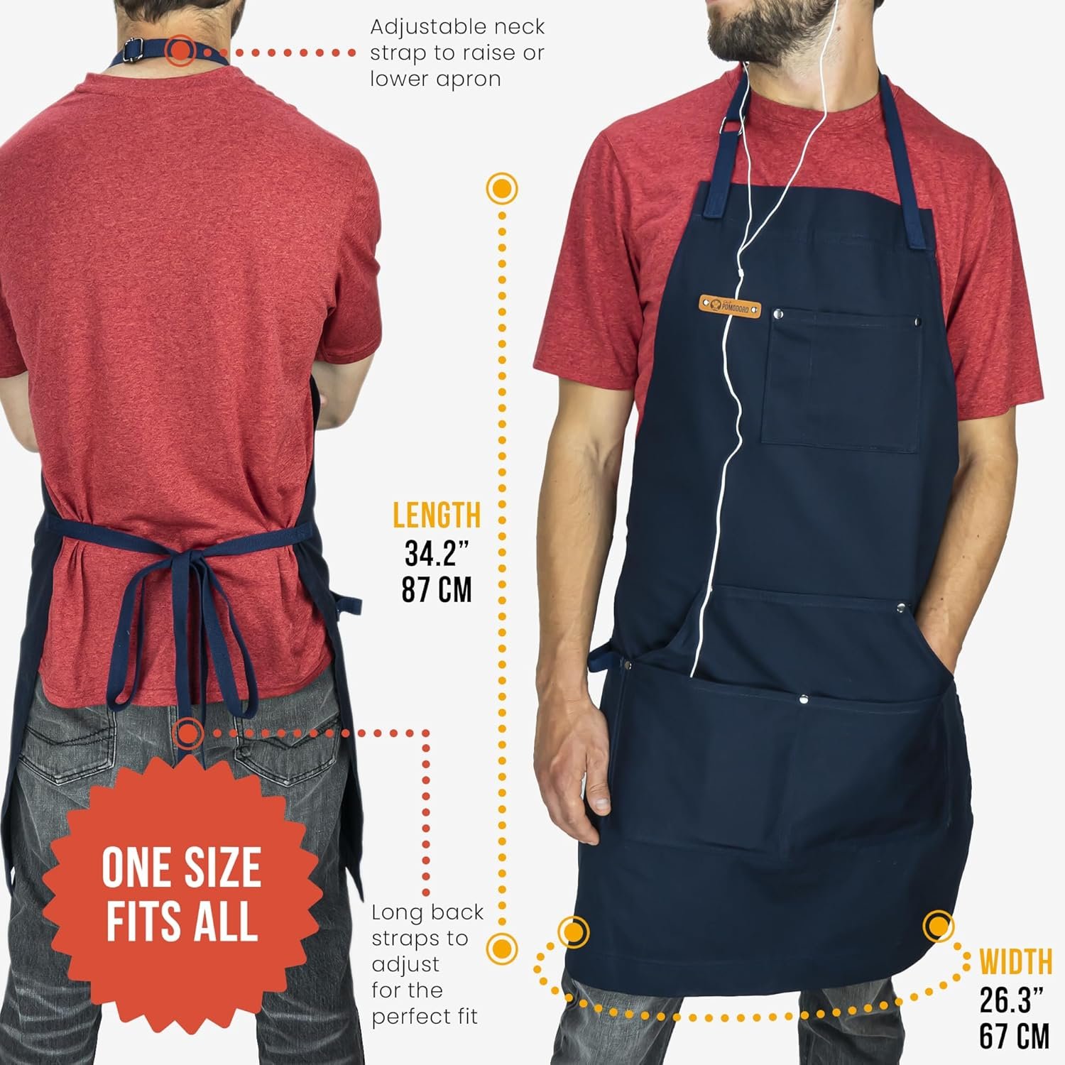 Chef Pomodoro Chef Apron for Men and Women - Kitchen Apron with Pockets & Adjustable Neck Straps - Cooking Apron 100% Cotton - Image 3