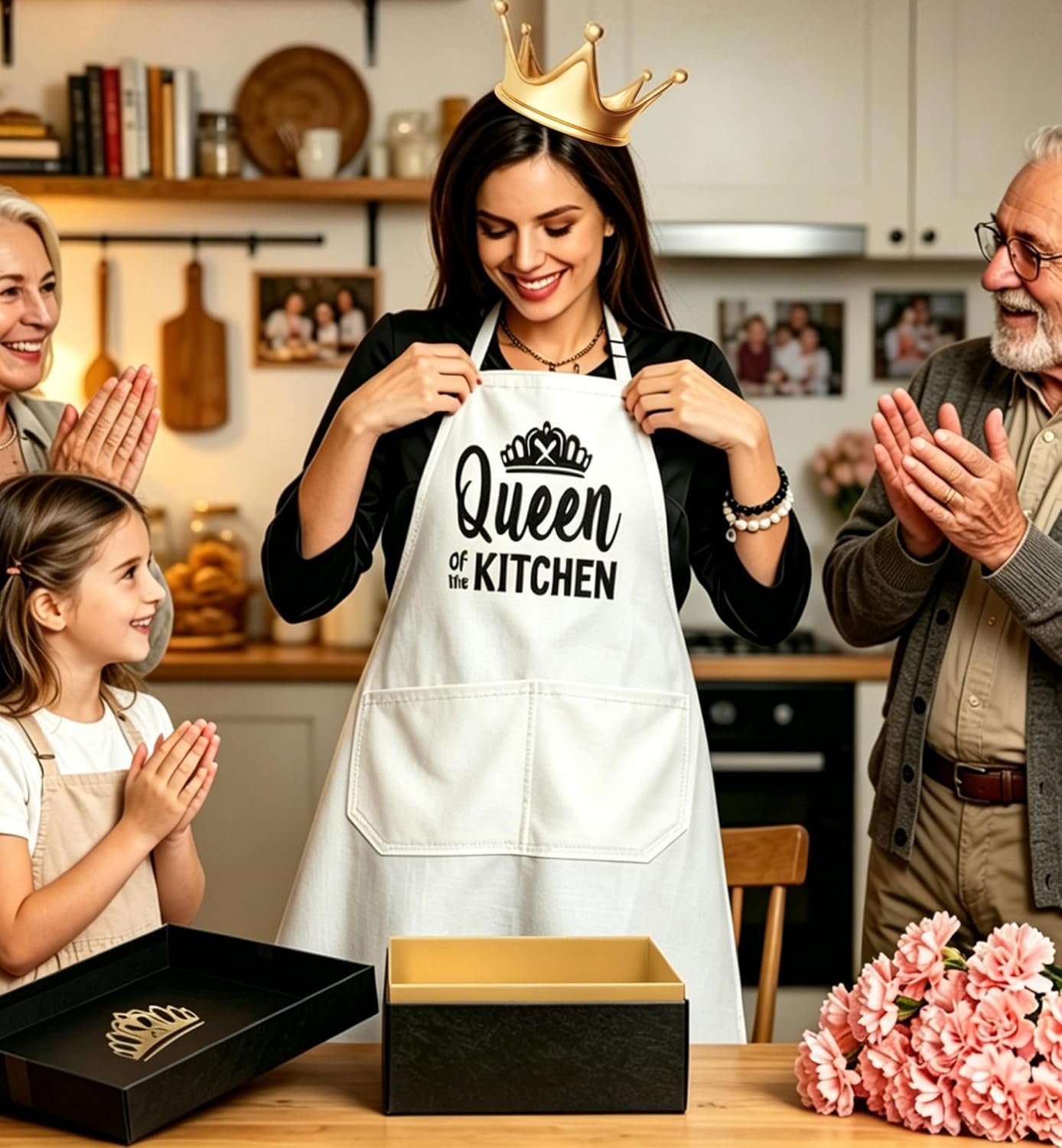 Kitchen Apron Gift for Women - Queen of the Kitchen Apron with 2 Pockets, Funny Birthday mothers day Gifts for Mom Wife - Water & Oil Resistant Protective Fabric, Adjustable Professional Chef Apron - Image 5