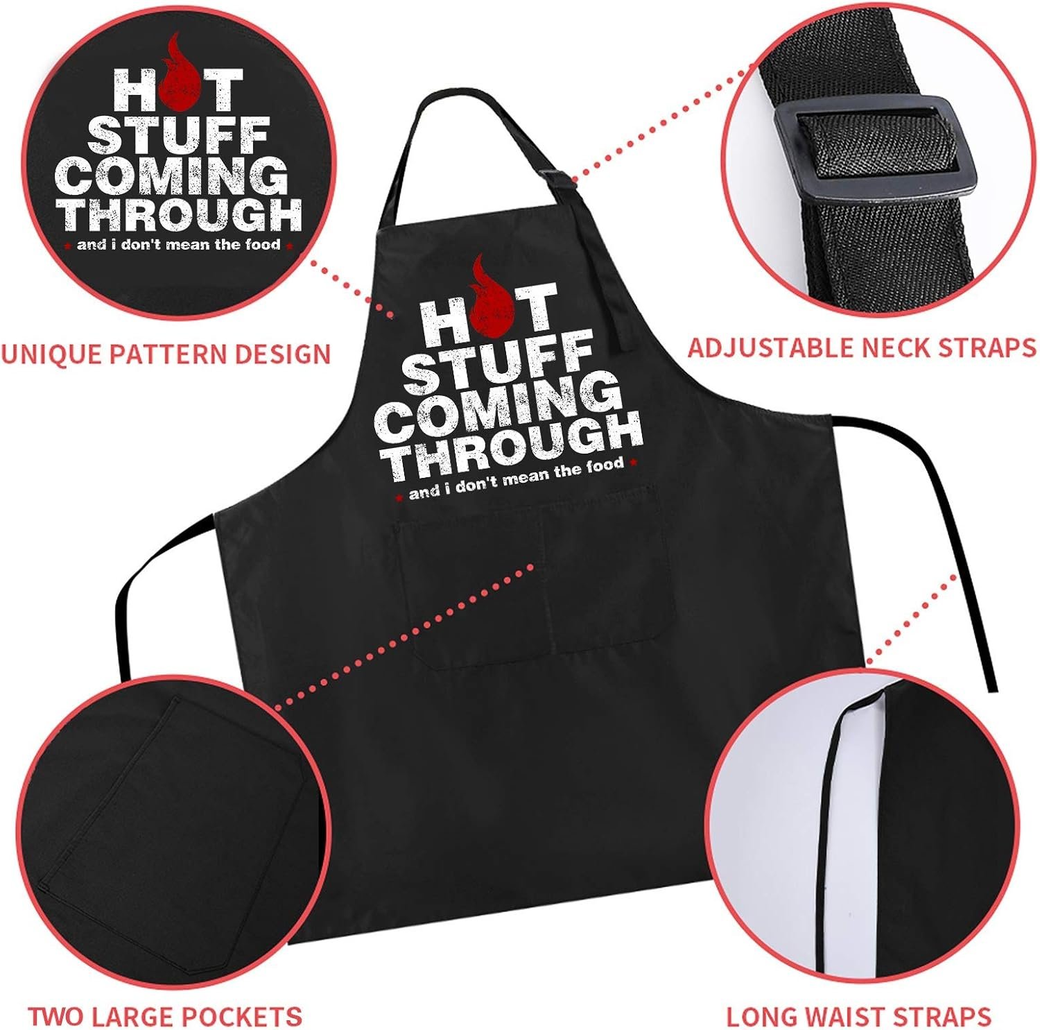 Rosoz Funny BBQ Black Chef Aprons for Men, Hot Stuff Coming Through, Adjustable Kitchen Cooking Aprons with Pocket Waterproof Oil Proof Valentine's Day/Birthday - Image 3