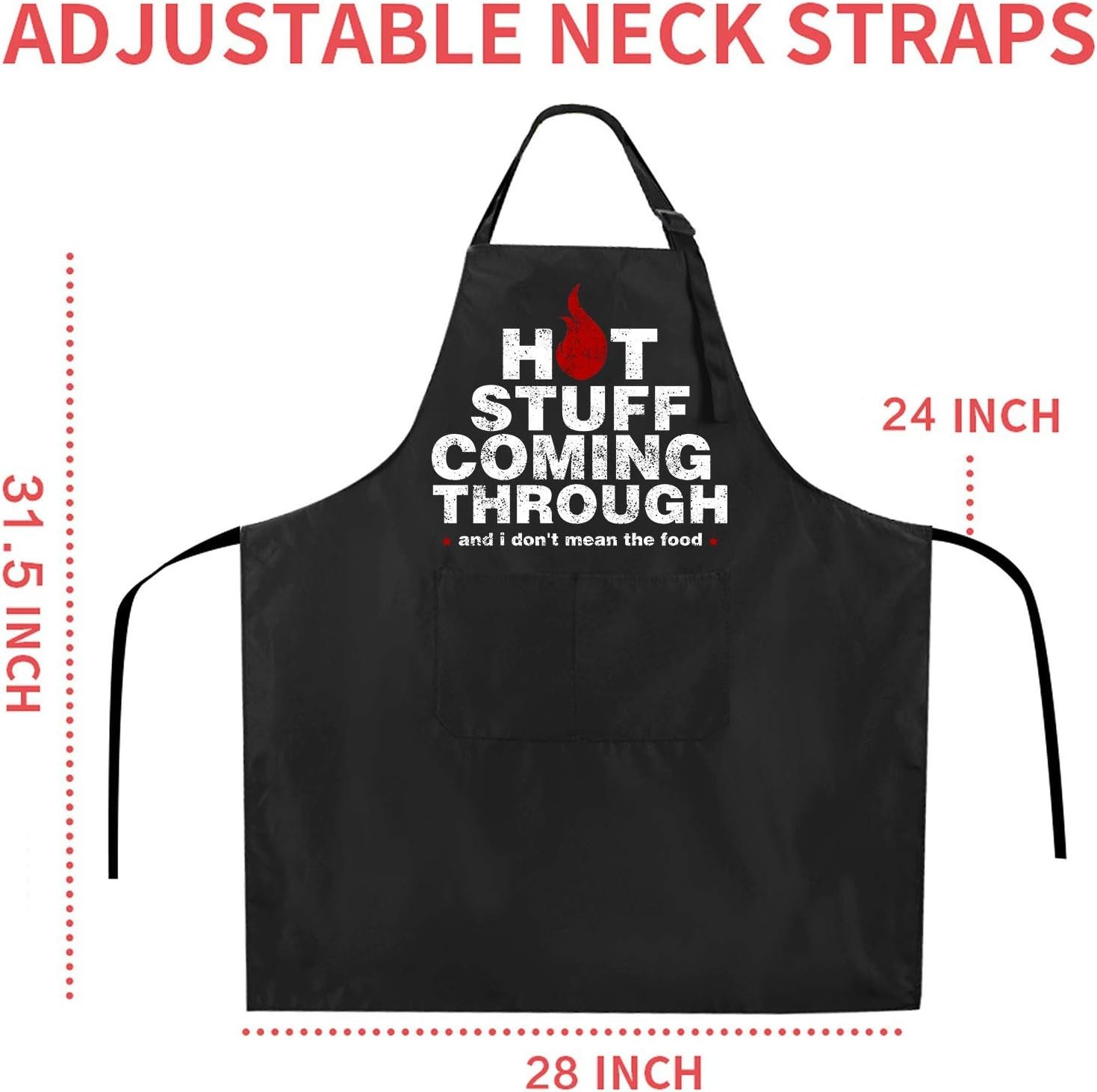 Rosoz Funny BBQ Black Chef Aprons for Men, Hot Stuff Coming Through, Adjustable Kitchen Cooking Aprons with Pocket Waterproof Oil Proof Valentine's Day/Birthday - Image 4